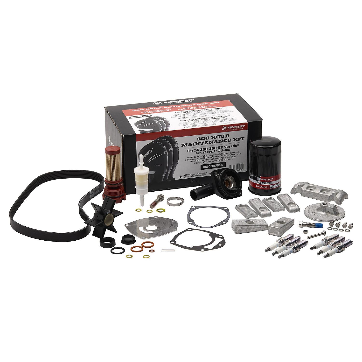 Mercury 8M0097859 L6 200-300hp Verado EFI FourStroke 300 Hour Maintenance Kit with Anodes