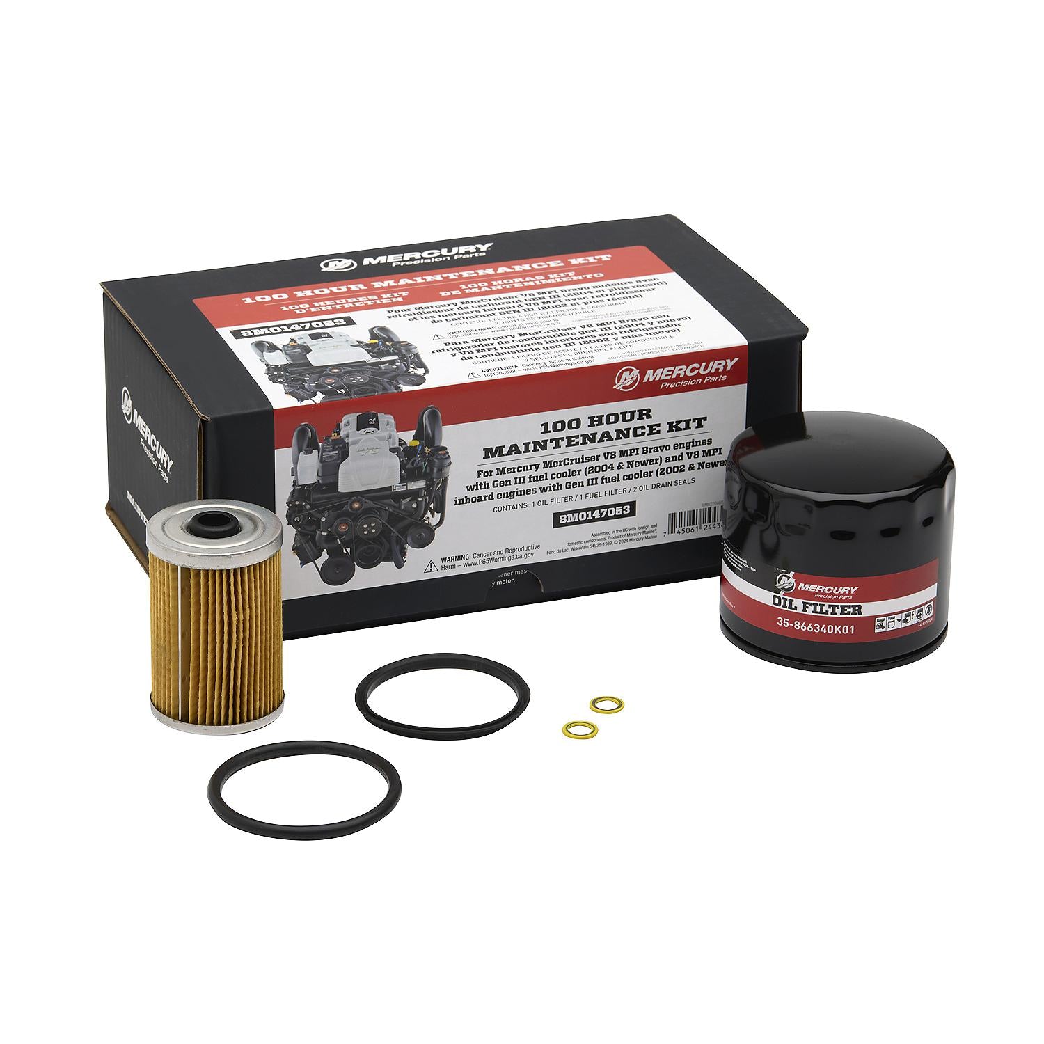 Mercury 8M0147053 MerCruiser 5.0L, 5.7L, 6.2L, 8.1L and 8.2L V8 MPI Sterndrive and Inboard Engine 100 Hour Maintenance Kit