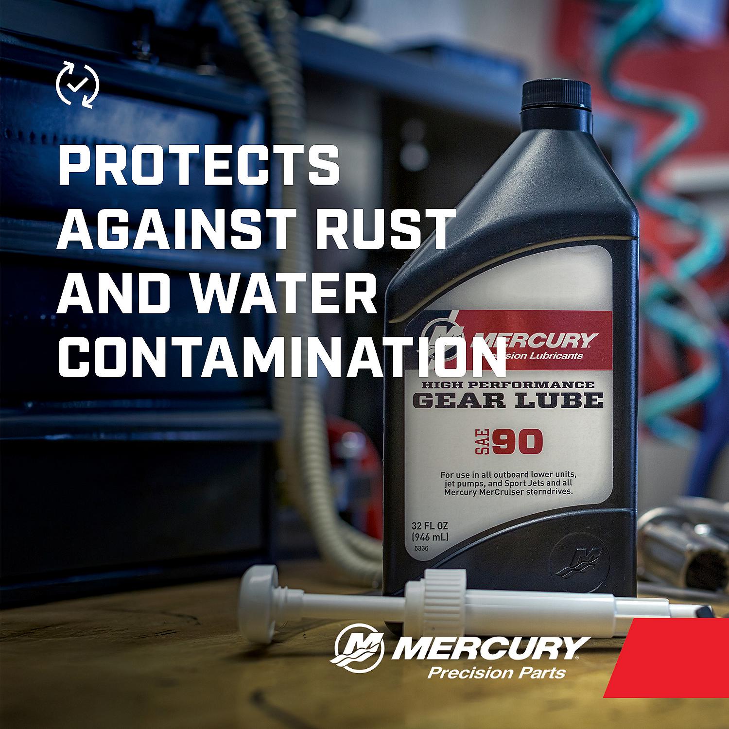 Mercury SAE 90 High Performance Gear Lube with Pump for Outboards and Sterndrives, 1 Quart