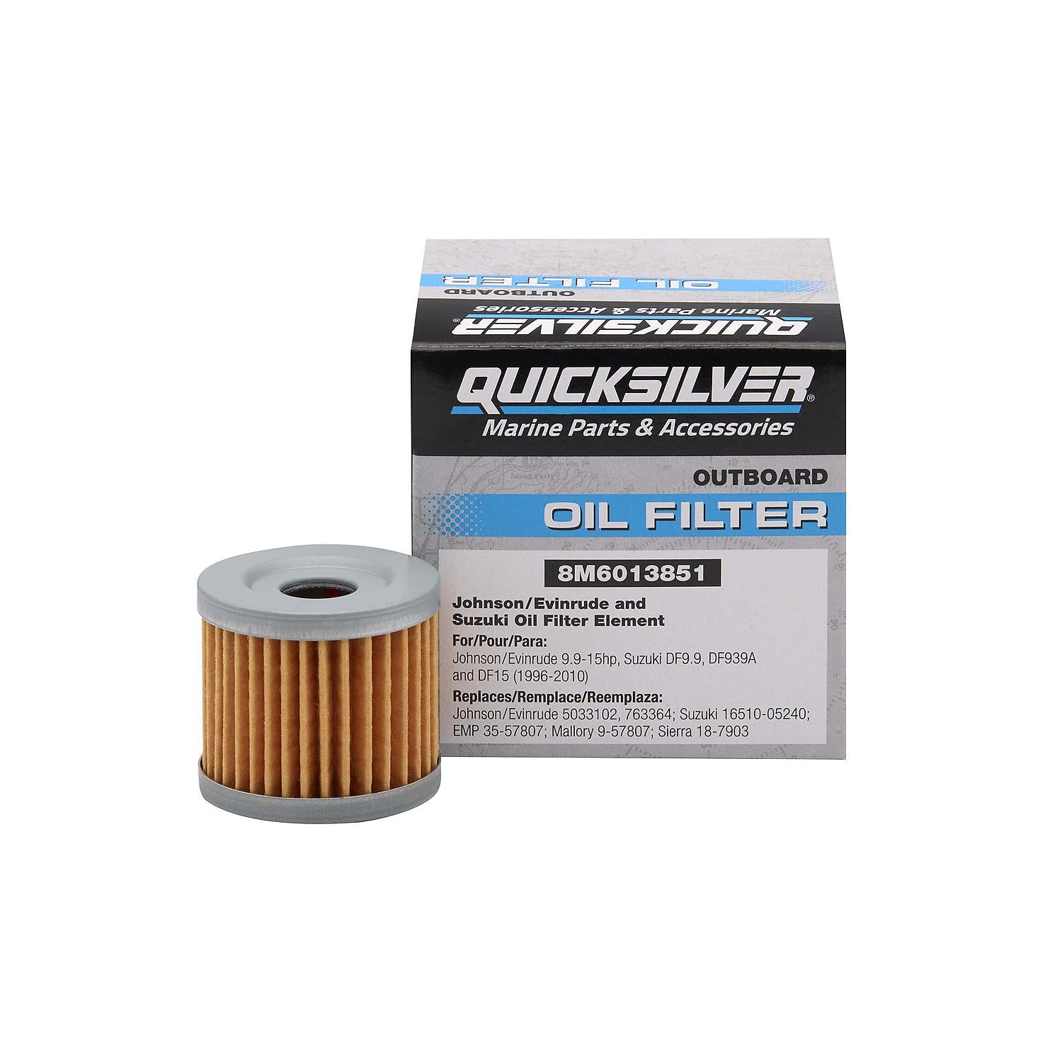 Quicksilver 8M6013851 Oil Filter for Select Johnson, Evinrude and Suzuki 9.9-15hp Outboards