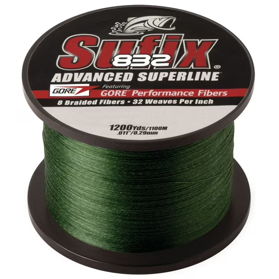 Sufix 832 Advanced Superline Braid Fishing Line 1200yd Spool 30 lb Low-Vis Green