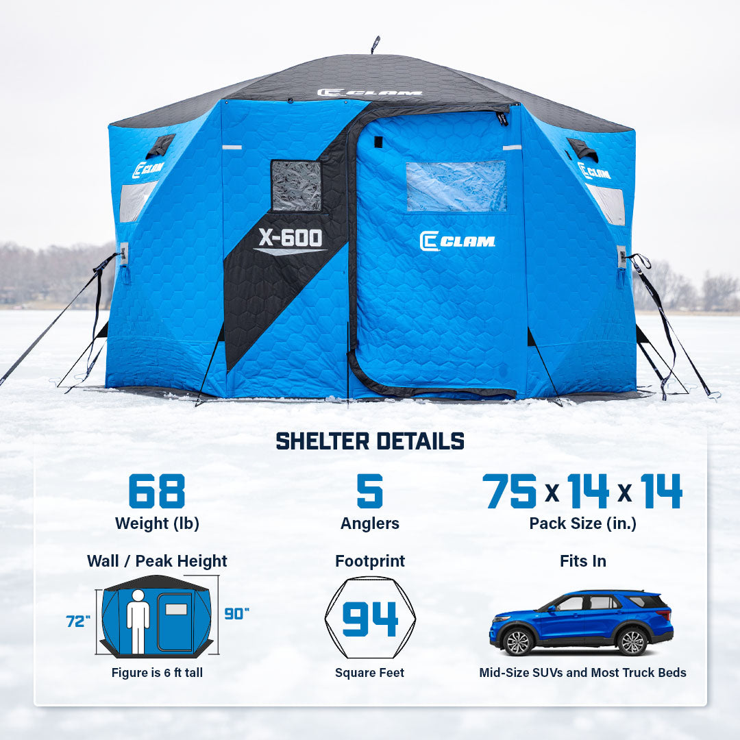 Clam X-600 Hub Shelter 5 Angler Capacity