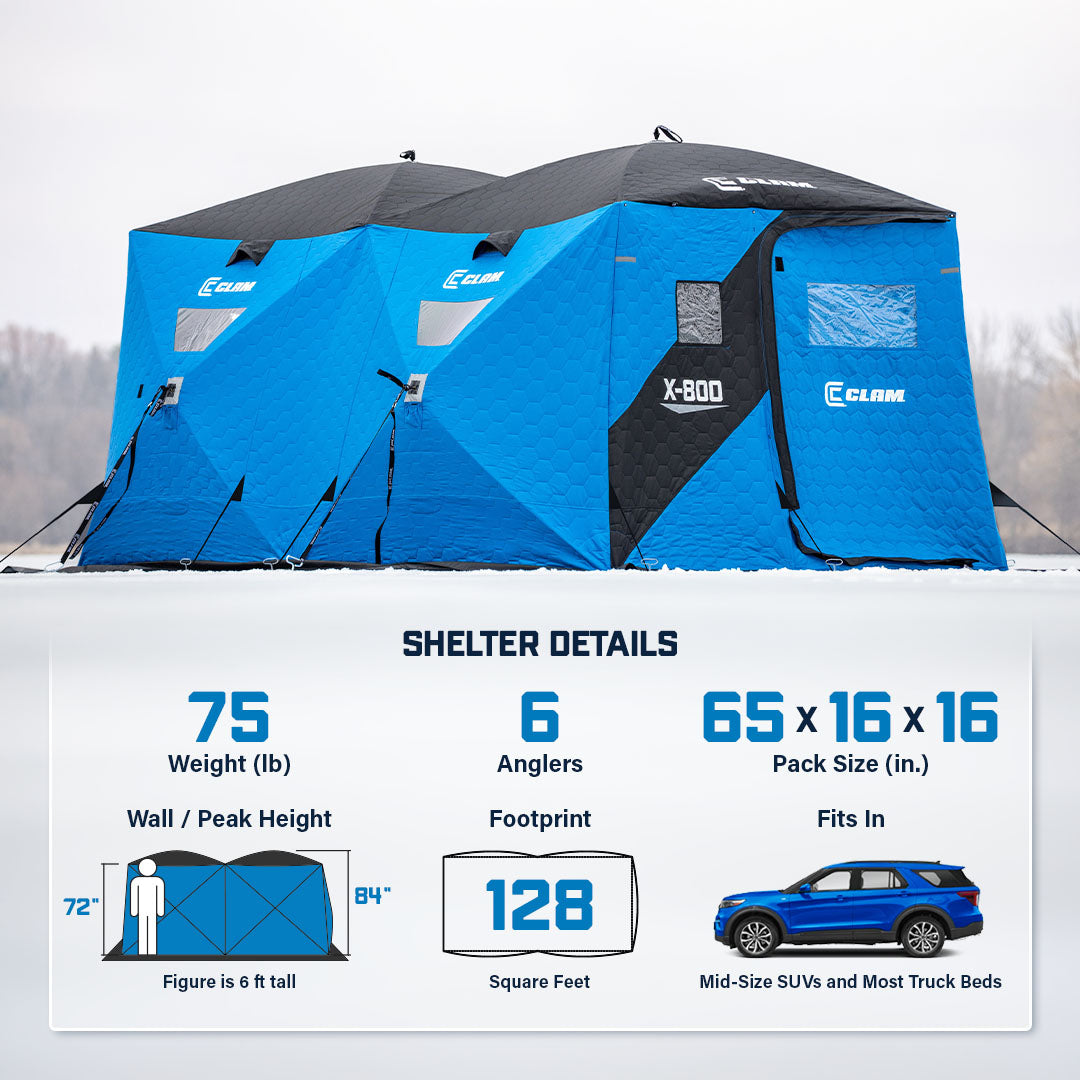Clam X-800 Hub Shelter 6 Angler Capacity