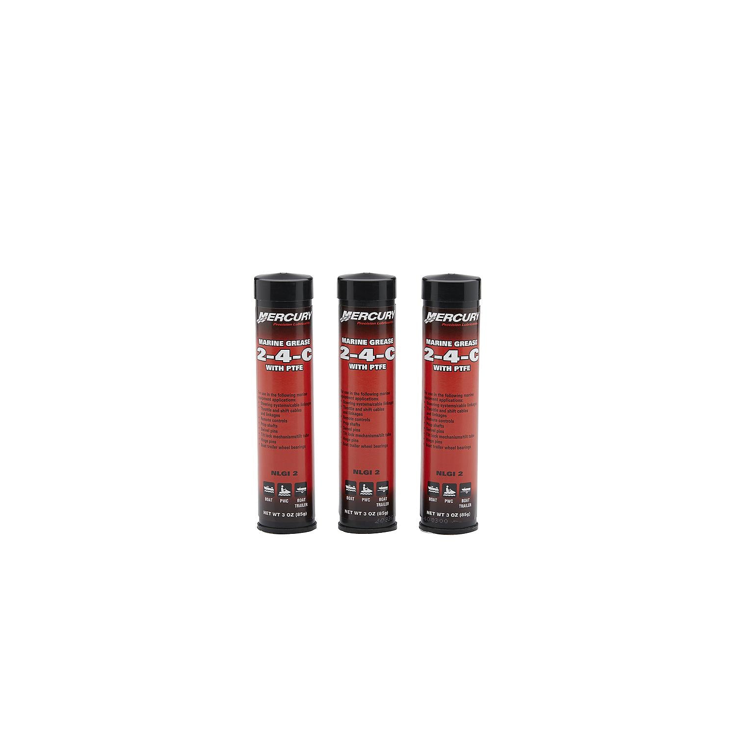 Mercury 802861A1 2-4-C Marine Grease with PTFE, Multi-Purpose Marine Lubricant, 3 oz Cartridges
