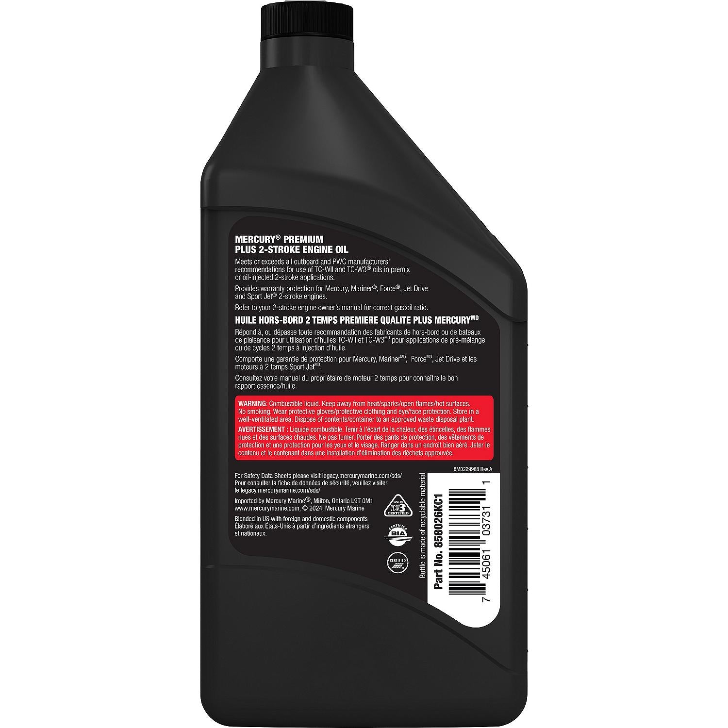 Mercury 2-Stroke Premium Plus Synthetic Blend Marine Engine Oil, 1 Quart