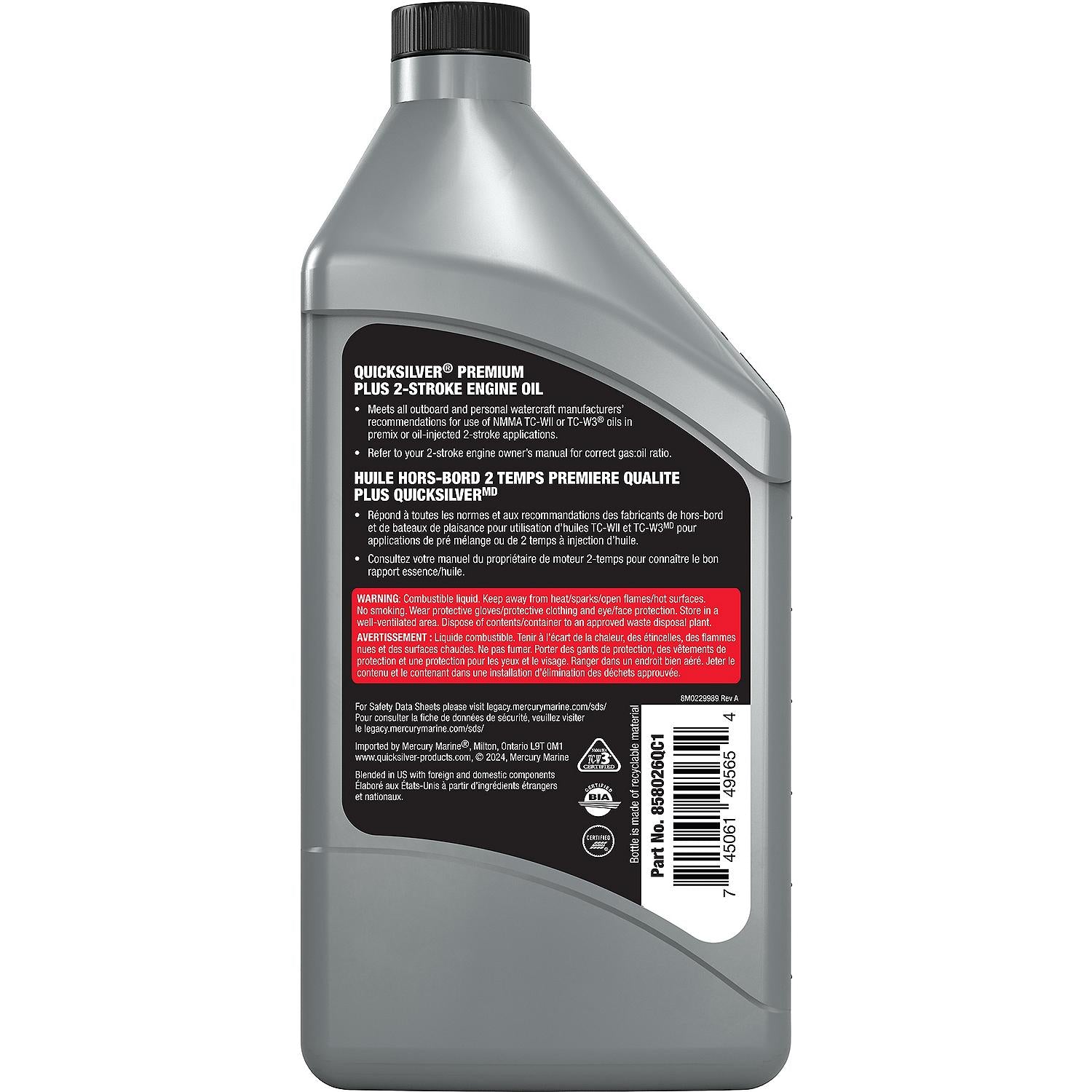 Quicksilver Premium Plus 2-Stroke Synthetic Blend Marine Engine Oil, 32oz