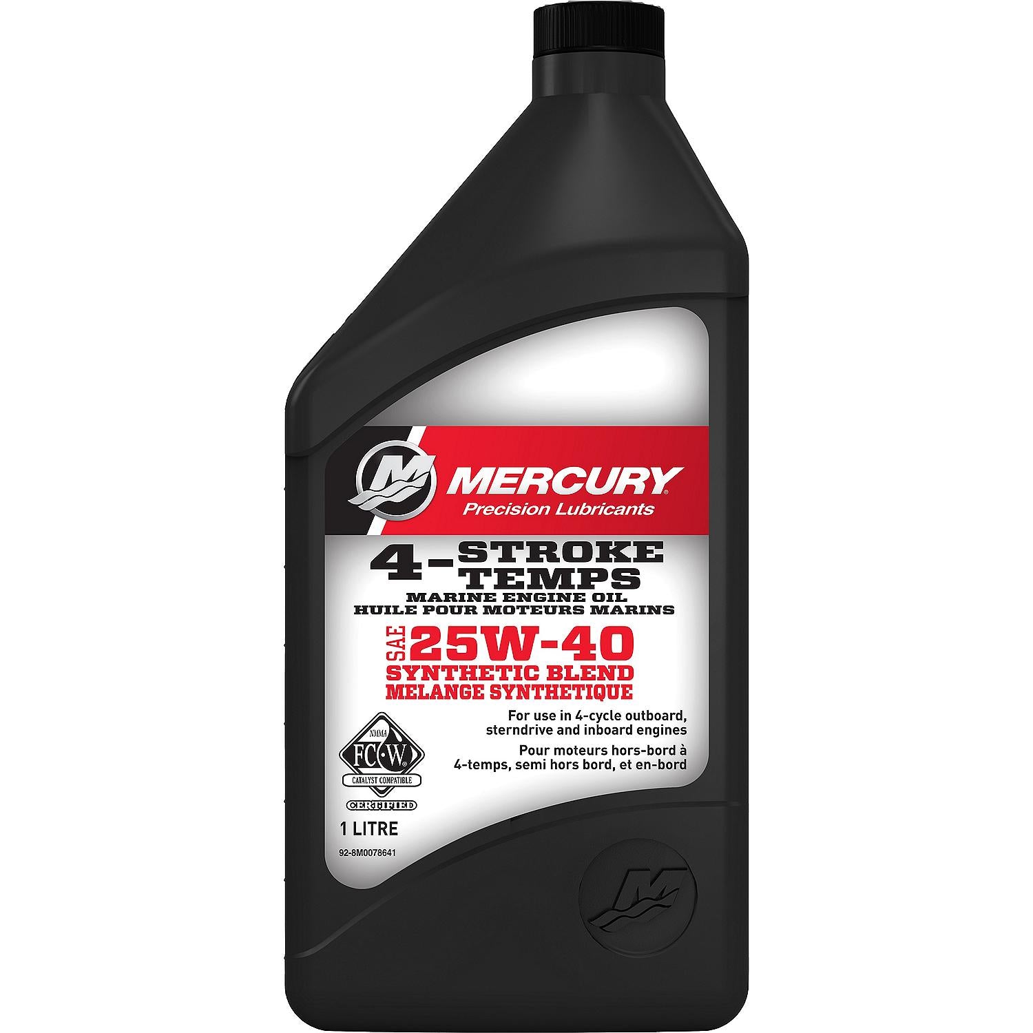 Mercury 25W-40 4-Stroke Synthetic Blend Marine Engine Oil, 1 Quart