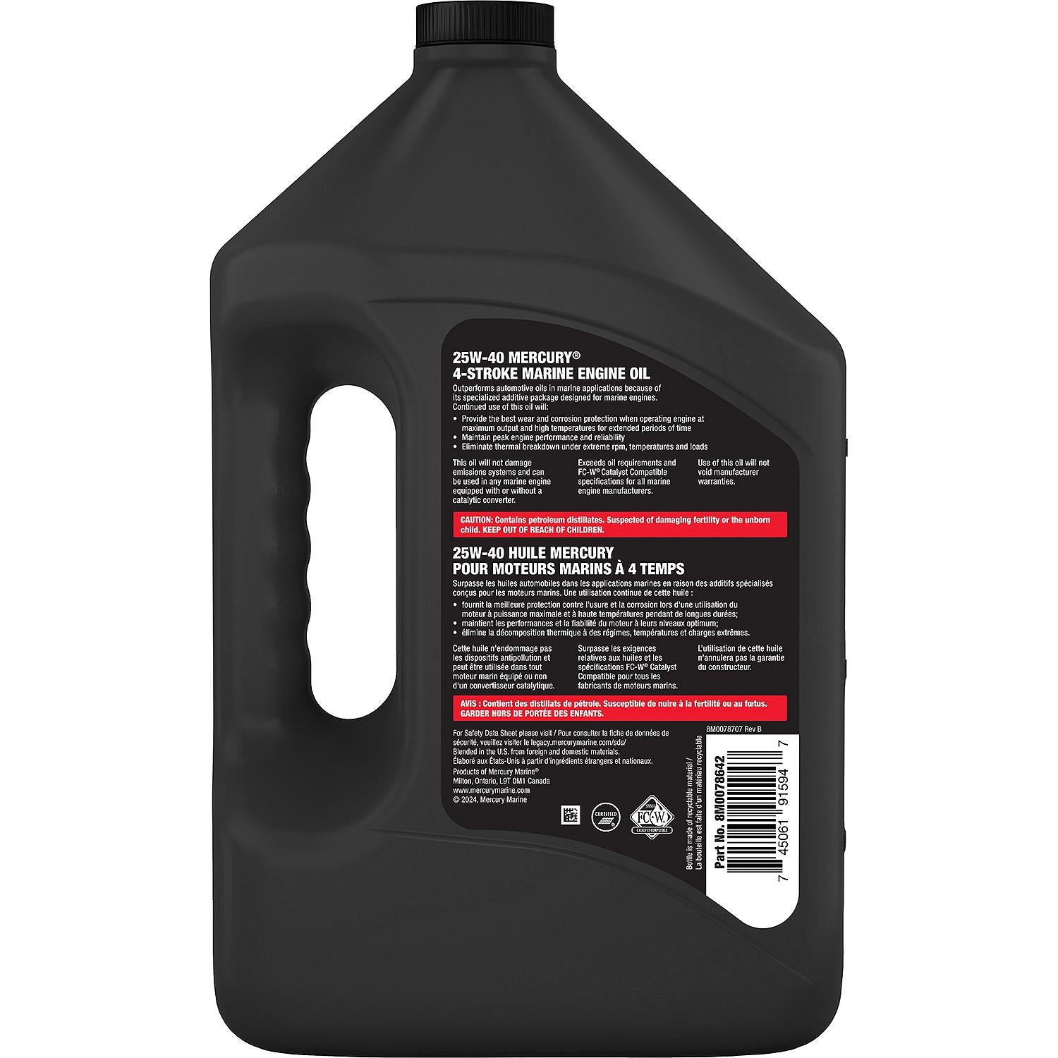 Huile moteur marine Mercury 25W-40 4 temps semi-synthétique, 1 gallon