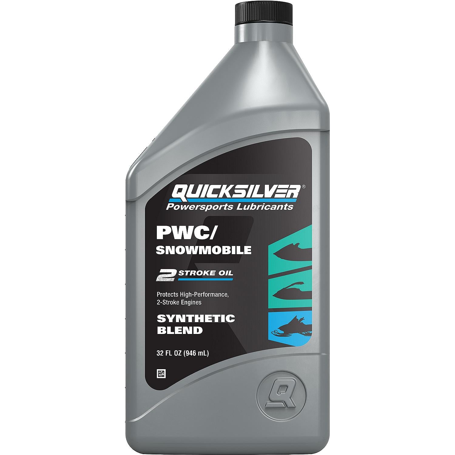 Quicksilver 2-Stroke PWC/Snowmobile Engine Oil, Premium Synthetic Blend, 1 Quart