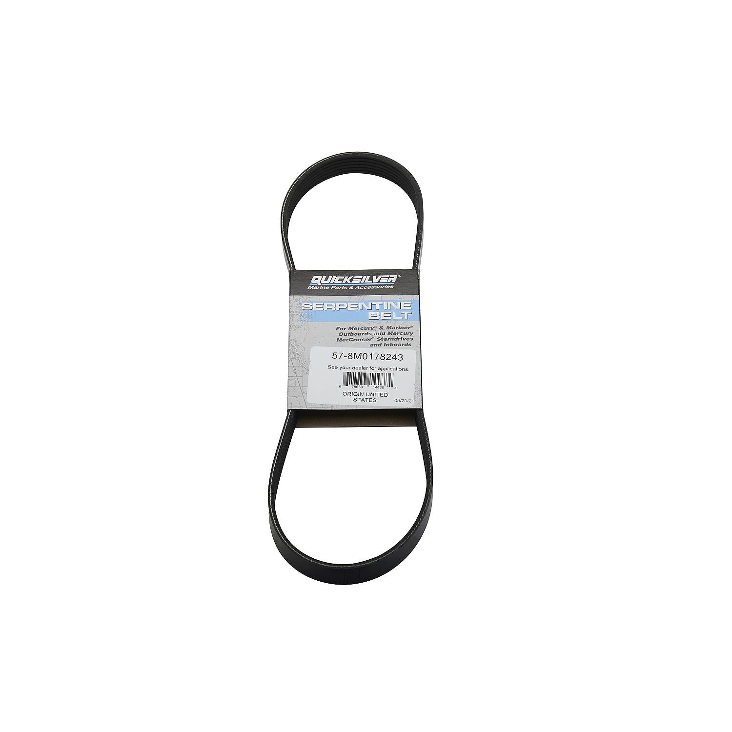 Quicksilver 8M0178243 Alternator Belt for Select Mercury 350-400 5.7L, 600HP Verado & 500HP SeaPro Outboards