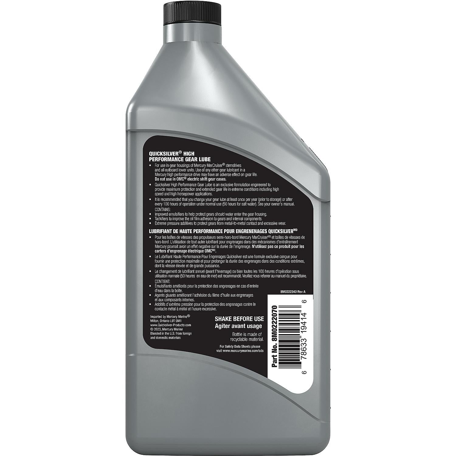 Quicksilver SAE 90 High Performance Gear Lube for Outboards and Sterndrives, 32 oz