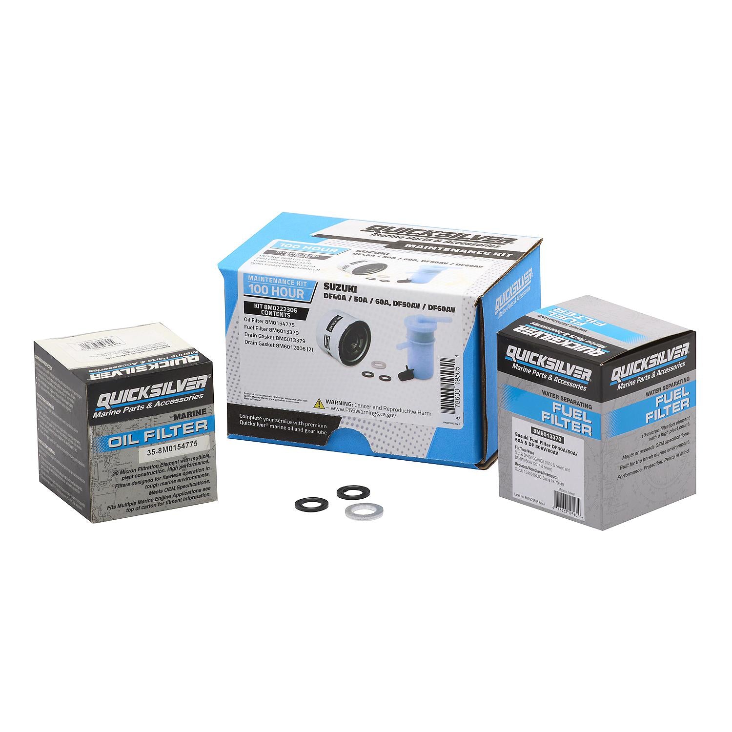 Quicksilver 8M0222306 100 Hour Maintenance Kit for Suzuki DF40A/50A/60A and DF50AV/DF60AV Outboards
