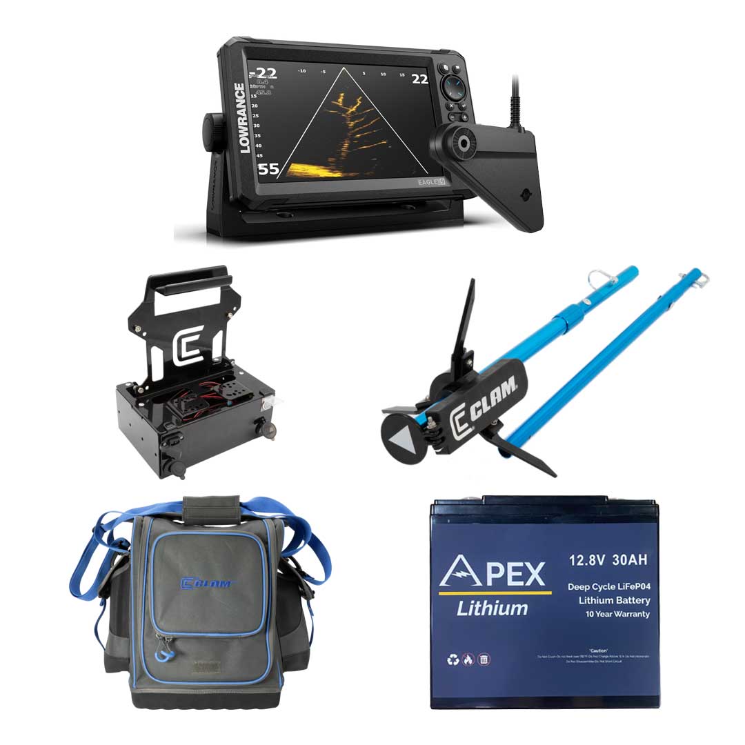 Lowrance Eagle Eye 9" Deluxe Ice Bundle with Clam Shuttle, Bag and Pole