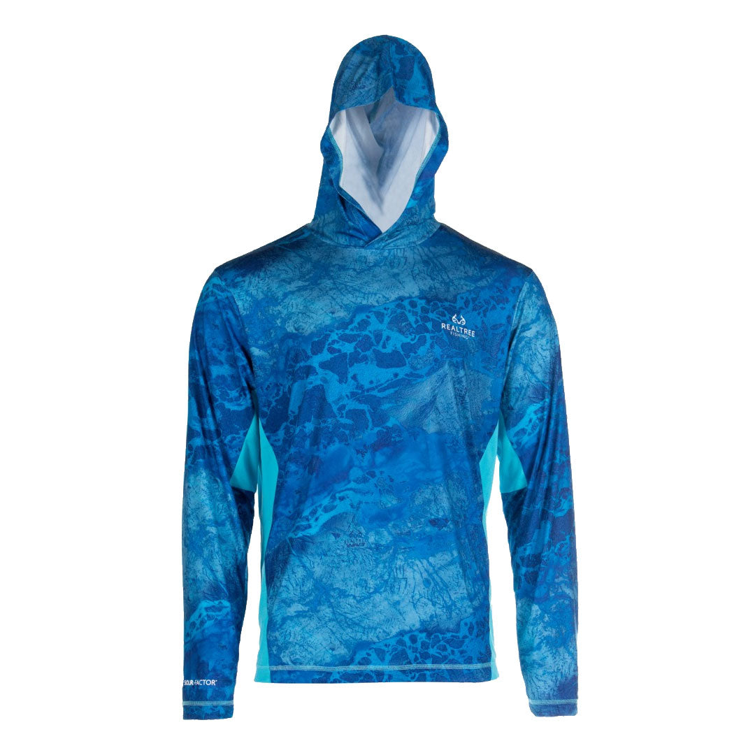 RealTree Wav3 Men's Preformance Blue Camo Hoodie