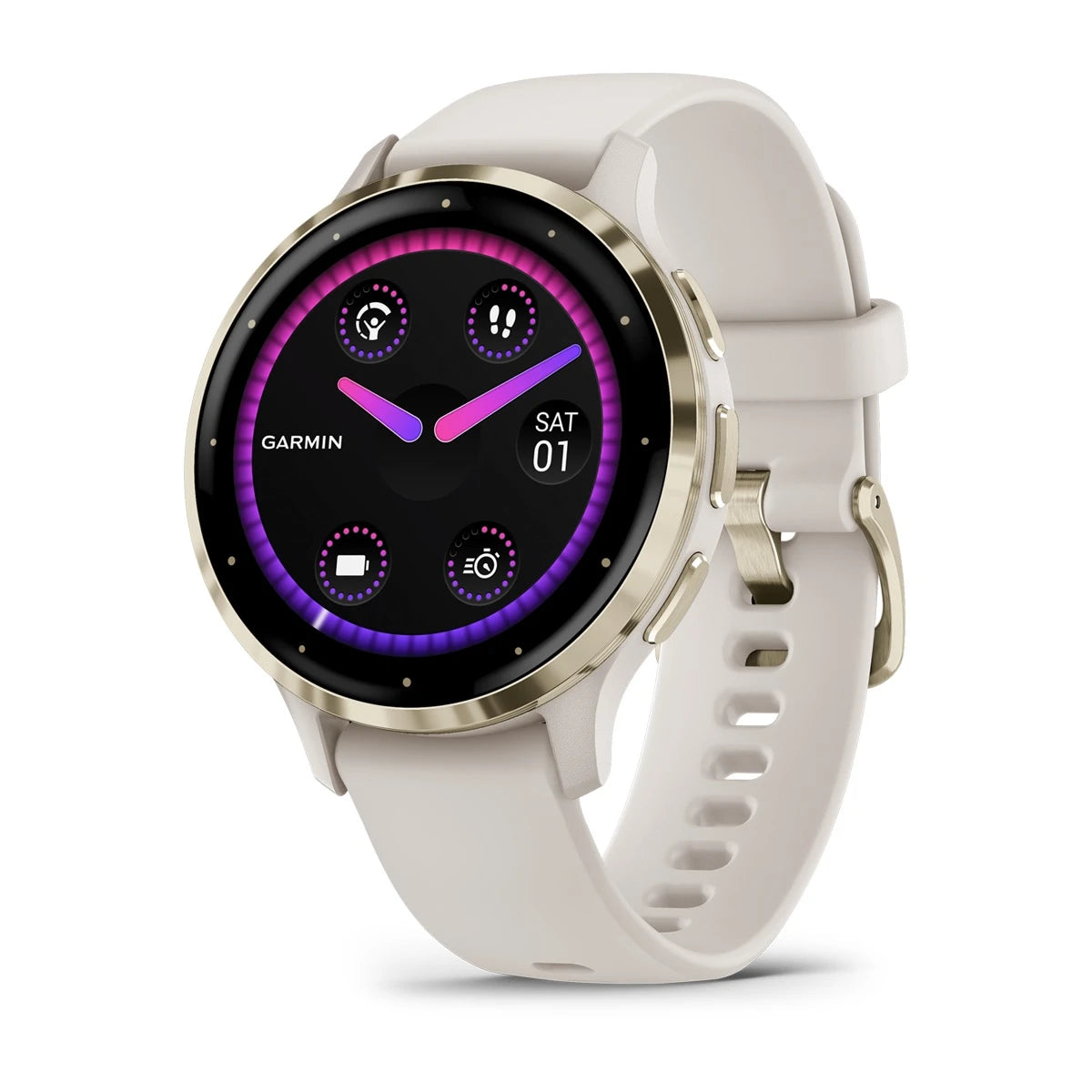 Garmin Venu 3S Soft Gold Stainless Steel Bezel with Ivory Case and Silicone Band Smartwatch
