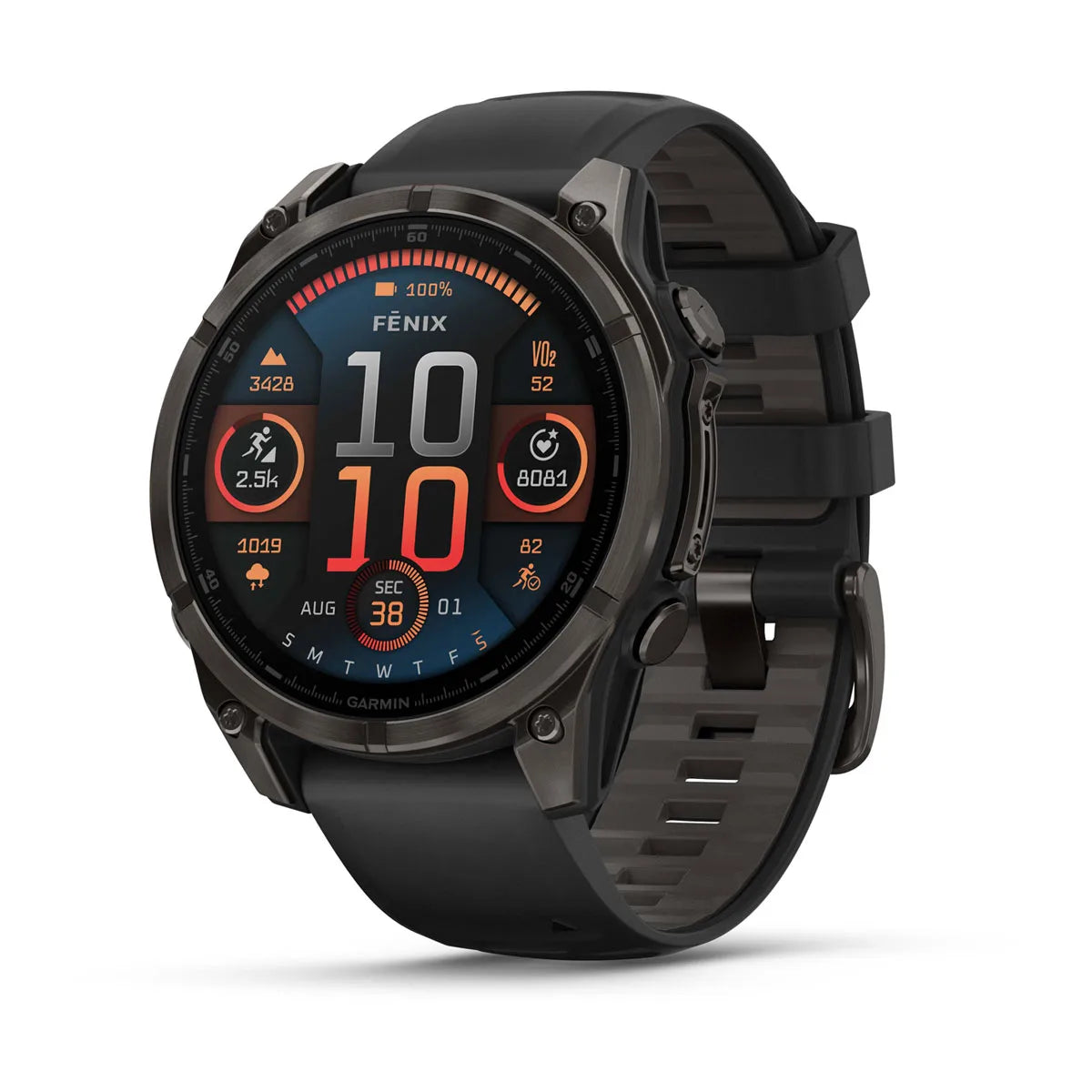 Garmin fēnix 8 – 47 mm AMOLED Sapphire Carbon Gray DLC Titanium with Black / Pebble Gray Silicone Band
