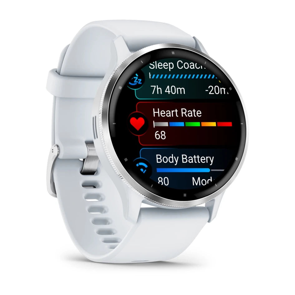 Garmin Venu 3 Silver Stainless Steel Bezel with Whitestone Case and Silicone Band Smartwatch