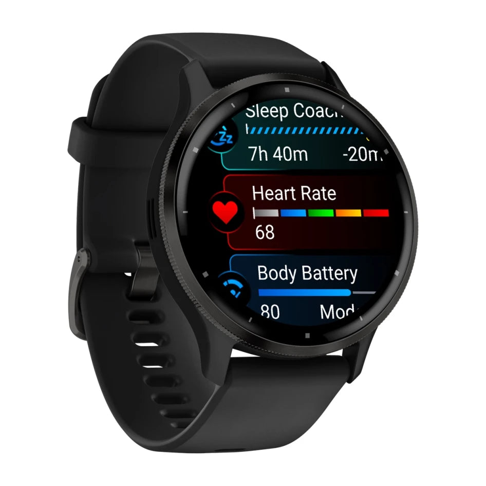 Garmin Venu 3 Slate Stainless Steel Bezel with Black Case and Silicone Band Smartwatch