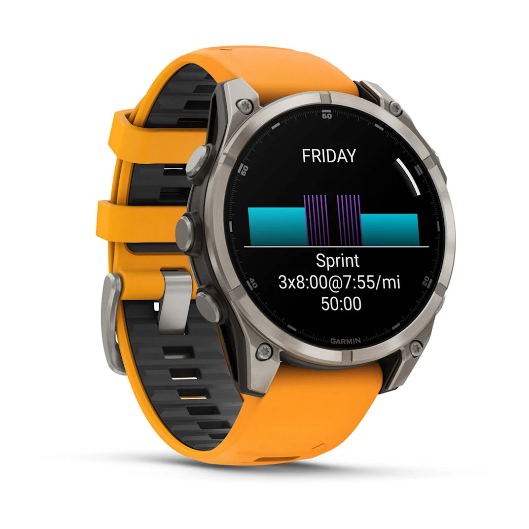 Garmin fēnix 8 – 47 mm AMOLED Sapphire Titanium with Spark Orange / Graphite Silicone Band