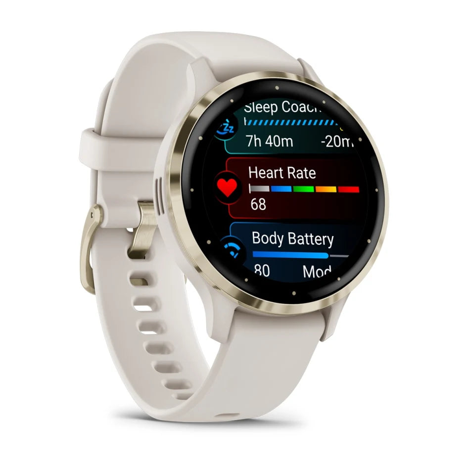 Garmin Venu 3S Soft Gold Stainless Steel Bezel with Ivory Case and Silicone Band Smartwatch