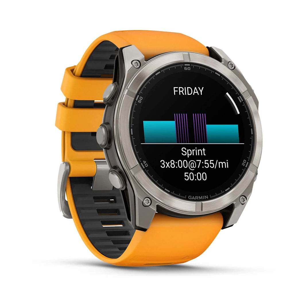Garmin fēnix 8 – 51 mm AMOLED Sapphire Titanium with Spark Orange / Graphite Silicone Band