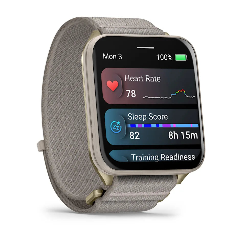 Garmin Venu X1 Soft Gold with Titanium Caseback and French Gray Nylon Band Smartwatch