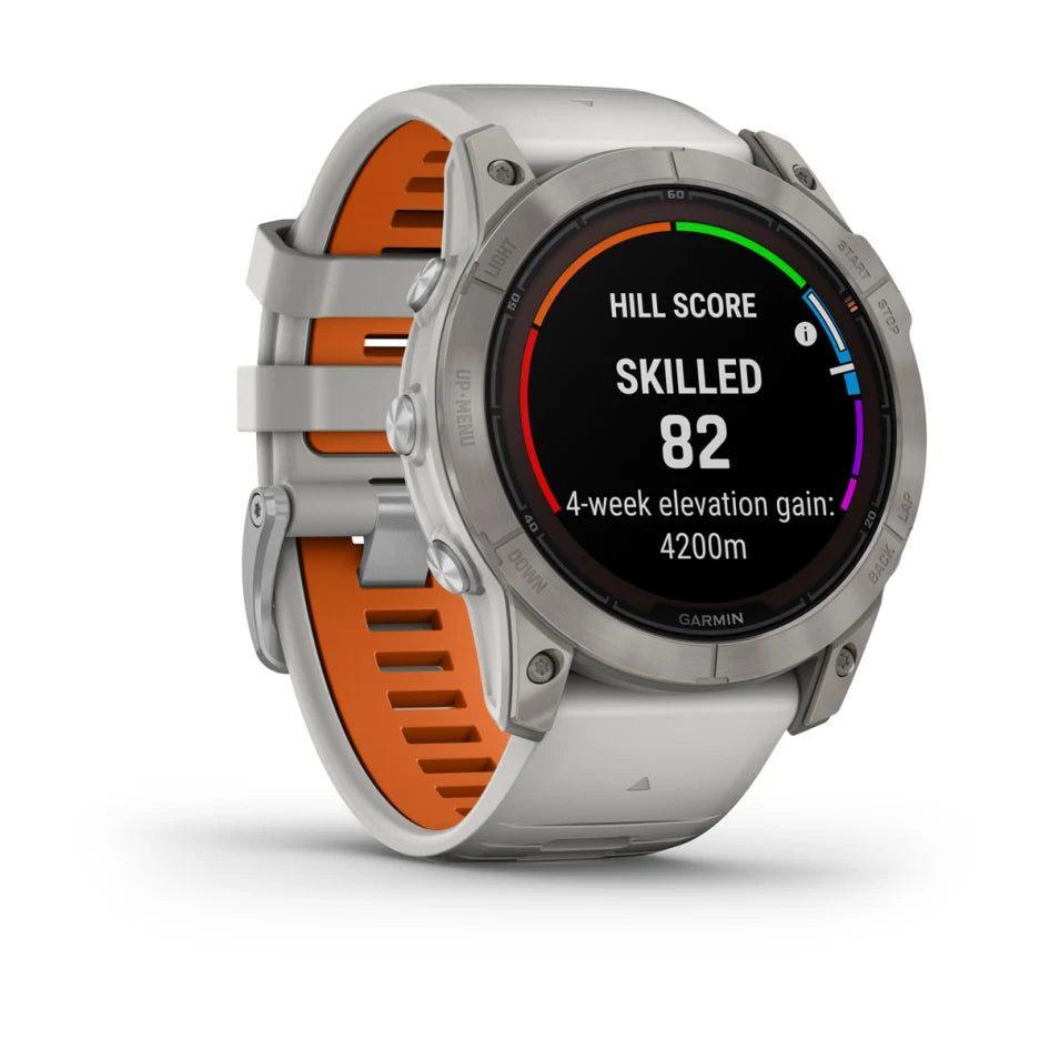 Garmin fēnix 7X Pro – Sapphire Solar Edition Titanium with Fog Gray/Ember Orange Band