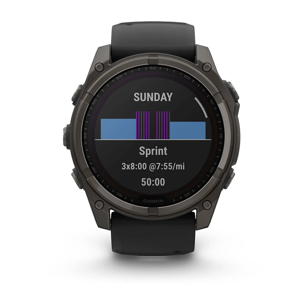 Garmin fēnix 8 – 51 mm Solar Sapphire Carbon Gray DLC Titanium with Black / Pebble Gray Silicone Band