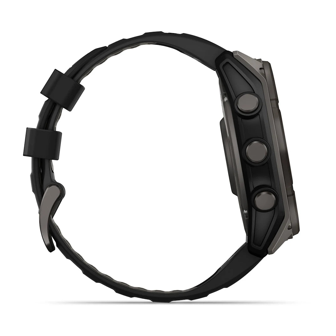 Garmin fēnix 8 – 51 mm Solar Sapphire Carbon Gray DLC Titanium with Black / Pebble Gray Silicone Band