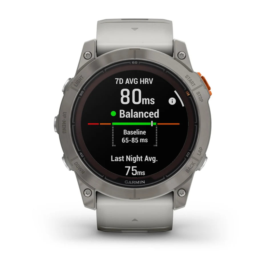 Garmin fēnix 7X Pro – Sapphire Solar Edition Titanium with Fog Gray/Ember Orange Band