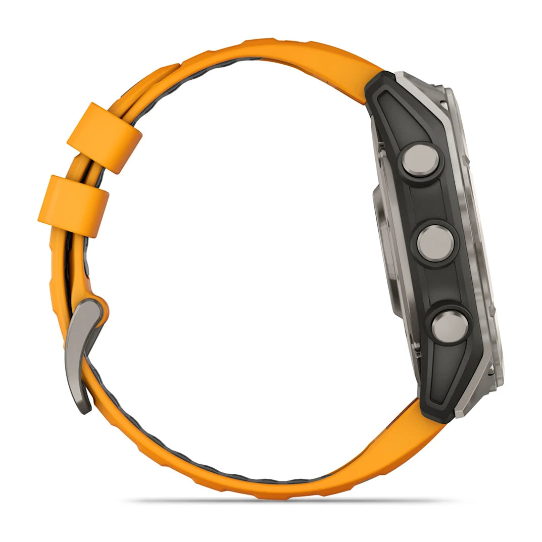Garmin fēnix 8 – 51 mm AMOLED Sapphire Titanium with Spark Orange / Graphite Silicone Band