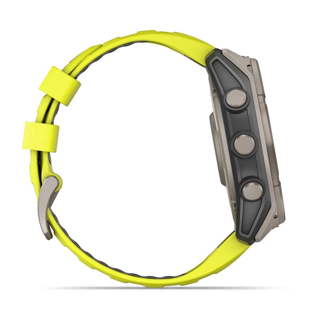 Garmin fēnix 8 – 51 mm Solar Sapphire Titanium with Amp Yellow / Graphite Silicone Band
