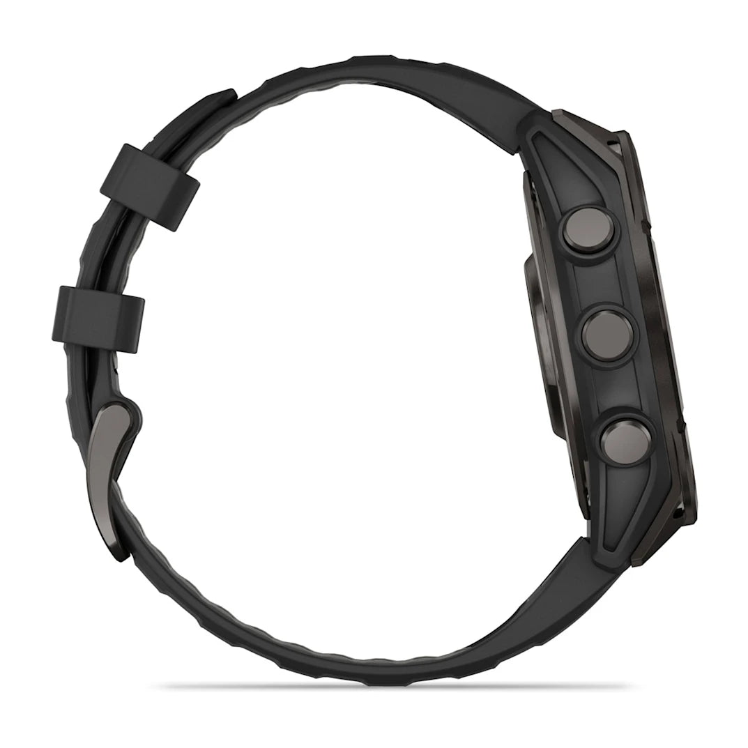 Garmin fēnix 8 – 47 mm AMOLED Sapphire Carbon Gray DLC Titanium with Black / Pebble Gray Silicone Band