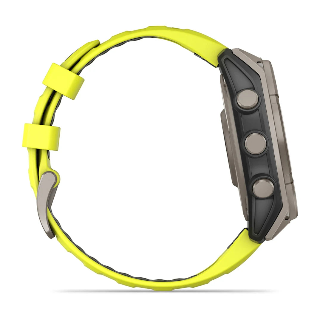Garmin fēnix 8 – 47 mm Solar Sapphire Titanium with Amp Yellow / Graphite Silicone Band