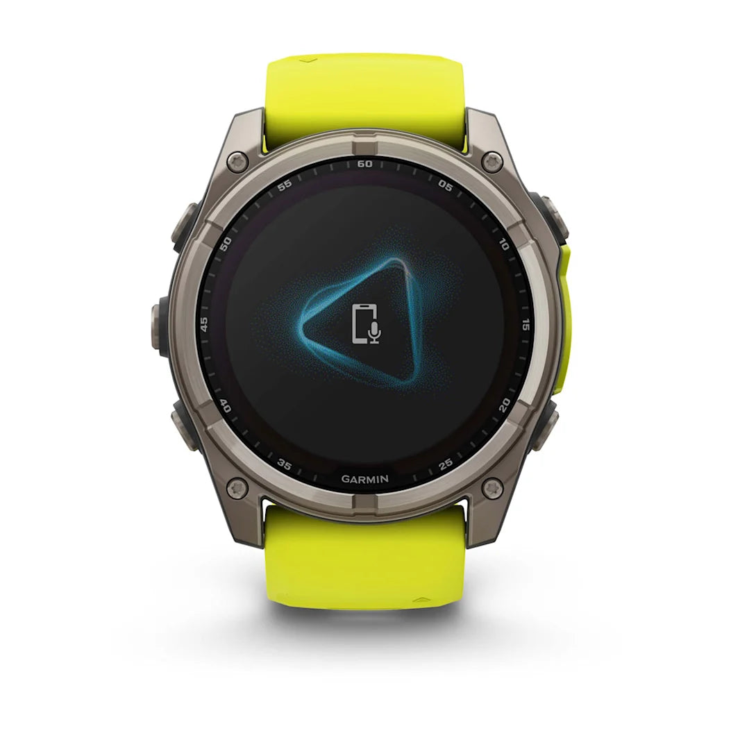 Garmin fēnix 8 – 51 mm Solar Sapphire Titanium with Amp Yellow / Graphite Silicone Band