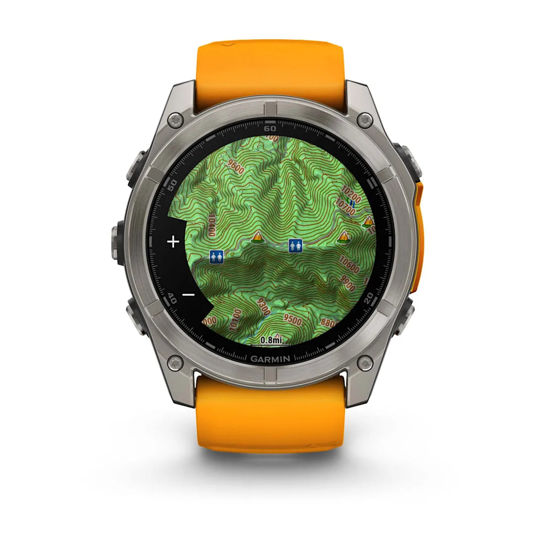 Garmin fēnix 8 – 51 mm AMOLED Sapphire Titanium with Spark Orange / Graphite Silicone Band
