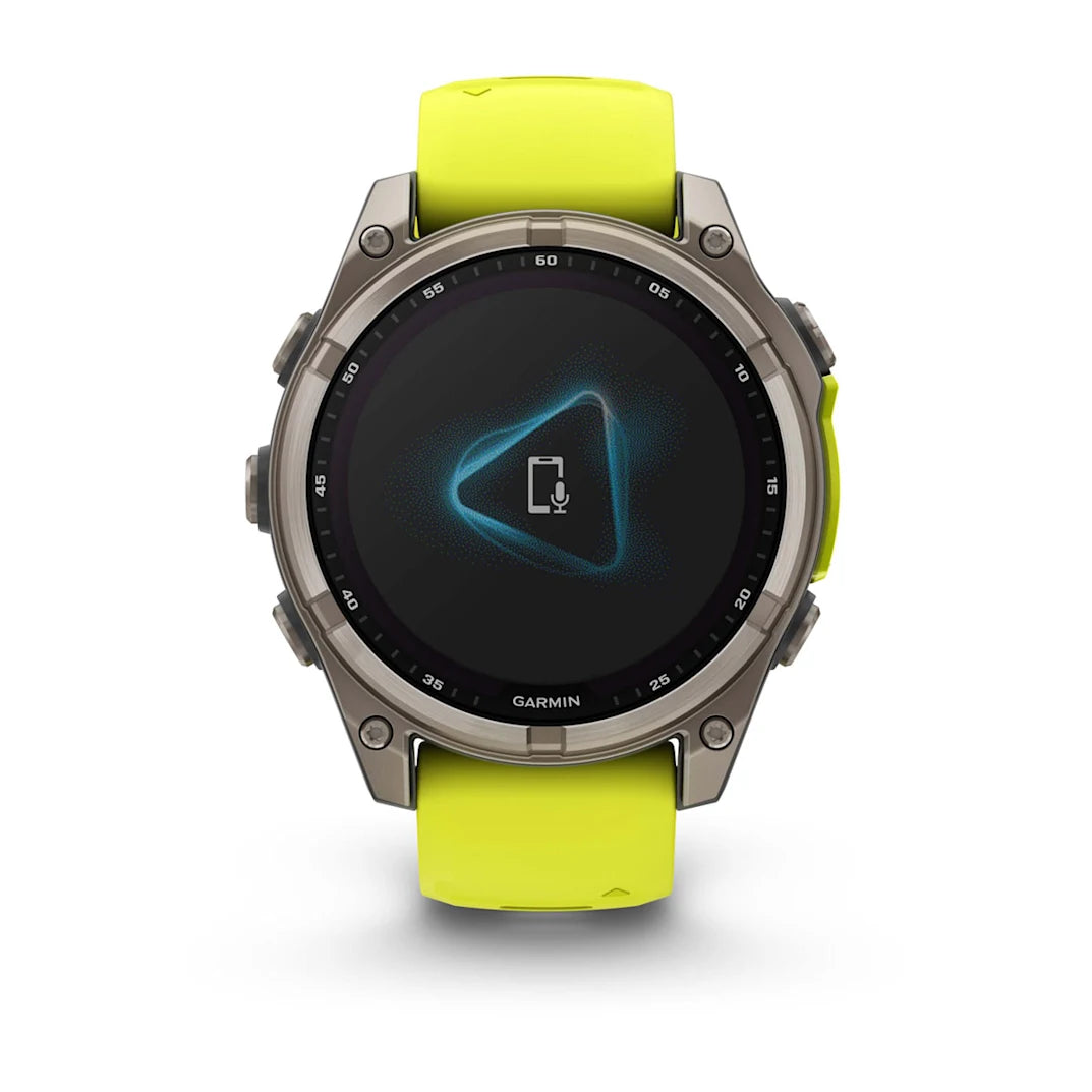 Garmin fēnix 8 – 47 mm Solar Sapphire Titanium with Amp Yellow / Graphite Silicone Band