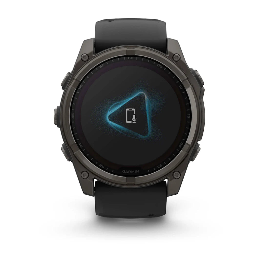 Garmin fēnix 8 – 51 mm Solar Sapphire Carbon Gray DLC Titanium with Black / Pebble Gray Silicone Band