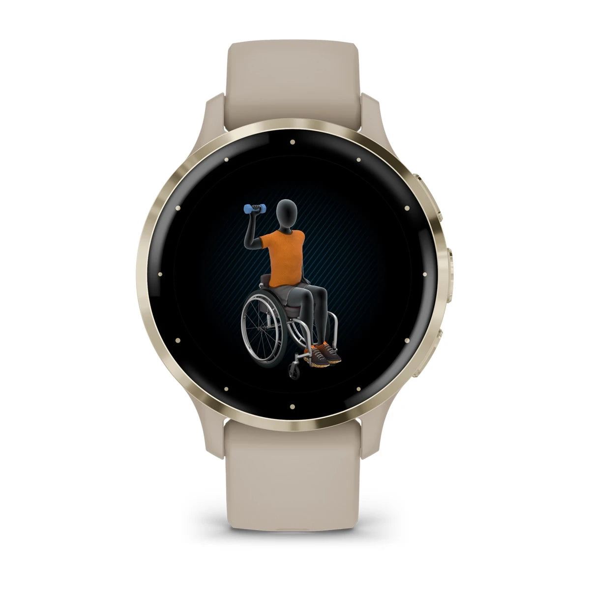 Montre connectée Garmin Venu 3S à lunette en acier inoxydable or pâle avec boîtier gris français et bracelet en silicone