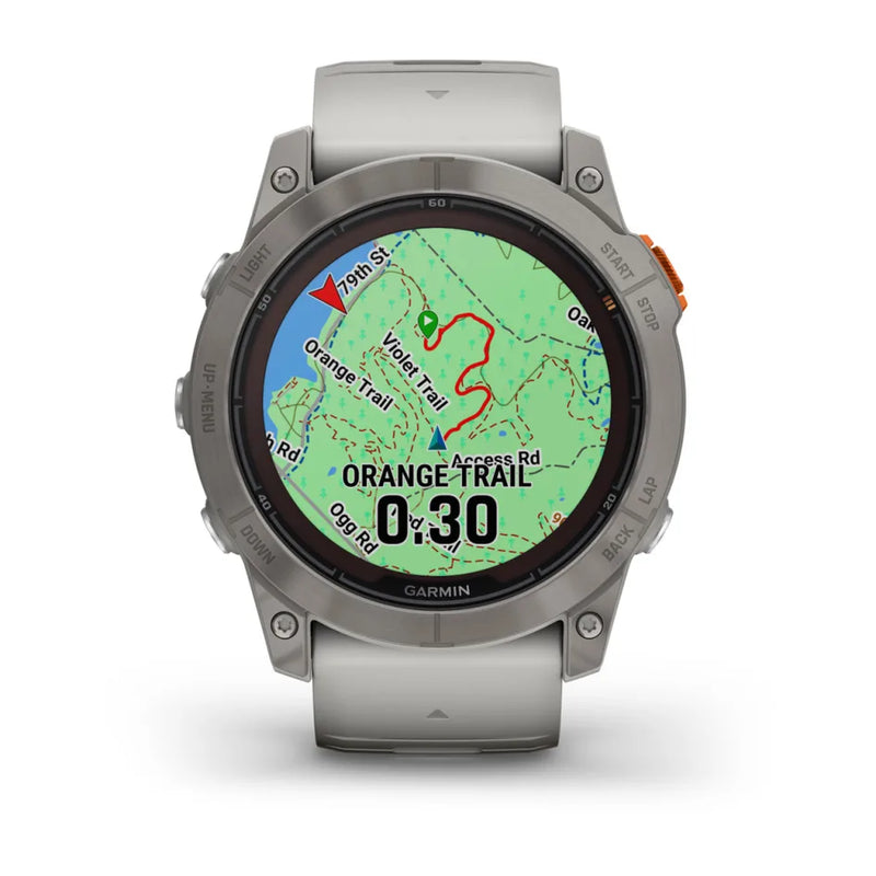 Garmin fēnix 7X Pro – Sapphire Solar Edition Titanium with Fog Gray/Ember Orange Band
