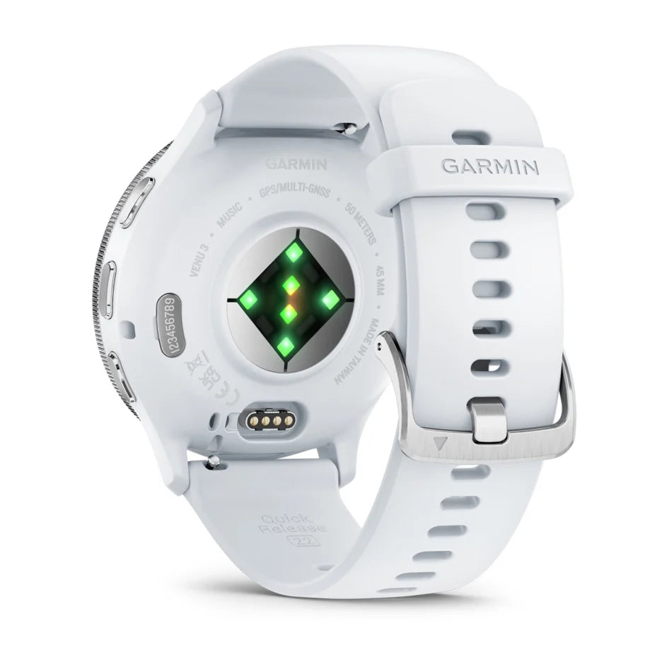 Garmin Venu 3 Silver Stainless Steel Bezel with Whitestone Case and Silicone Band Smartwatch