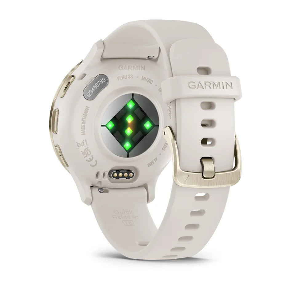 Garmin Venu 3S Soft Gold Stainless Steel Bezel with Ivory Case and Silicone Band Smartwatch