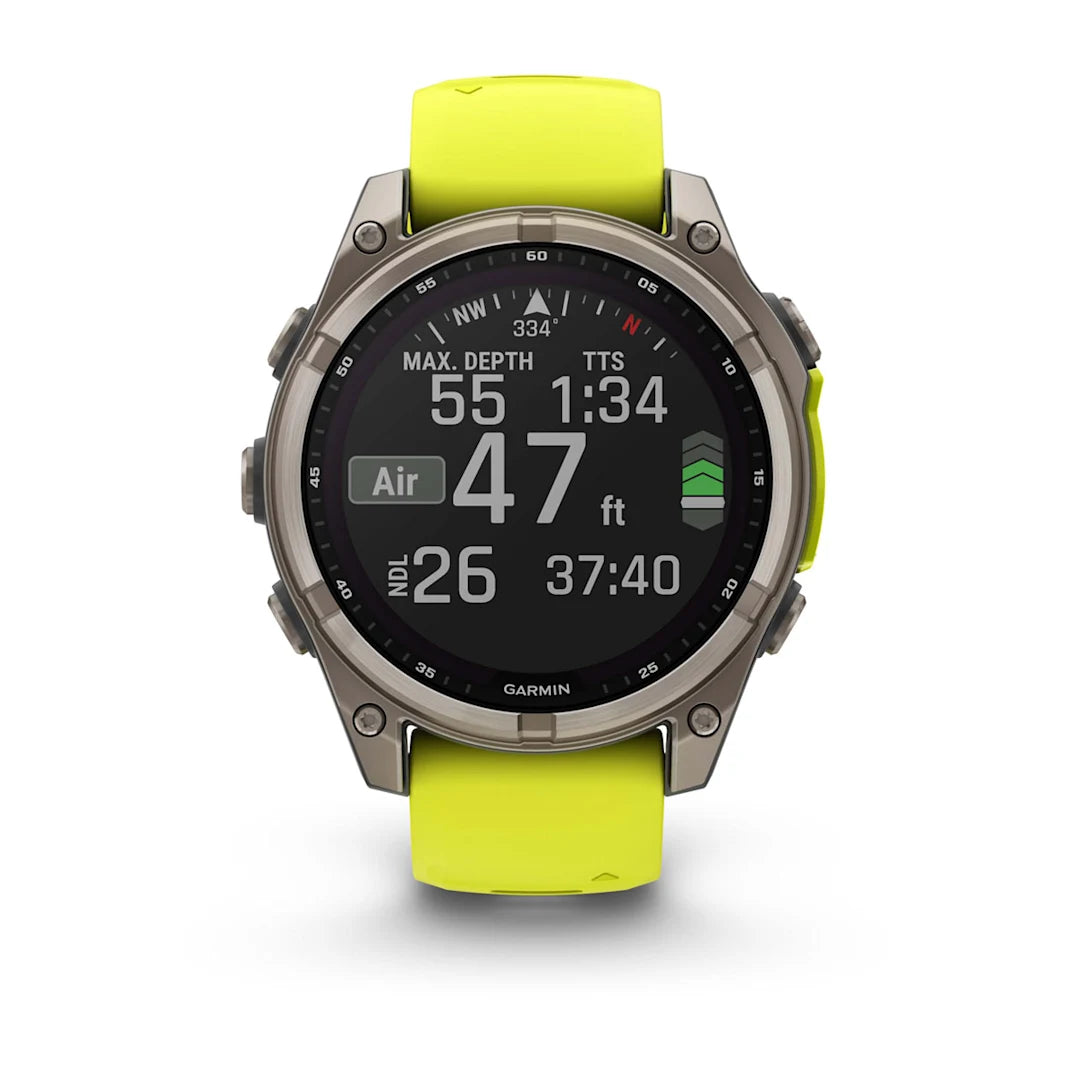 Garmin fēnix 8 – 47 mm Solar Sapphire Titanium with Amp Yellow / Graphite Silicone Band
