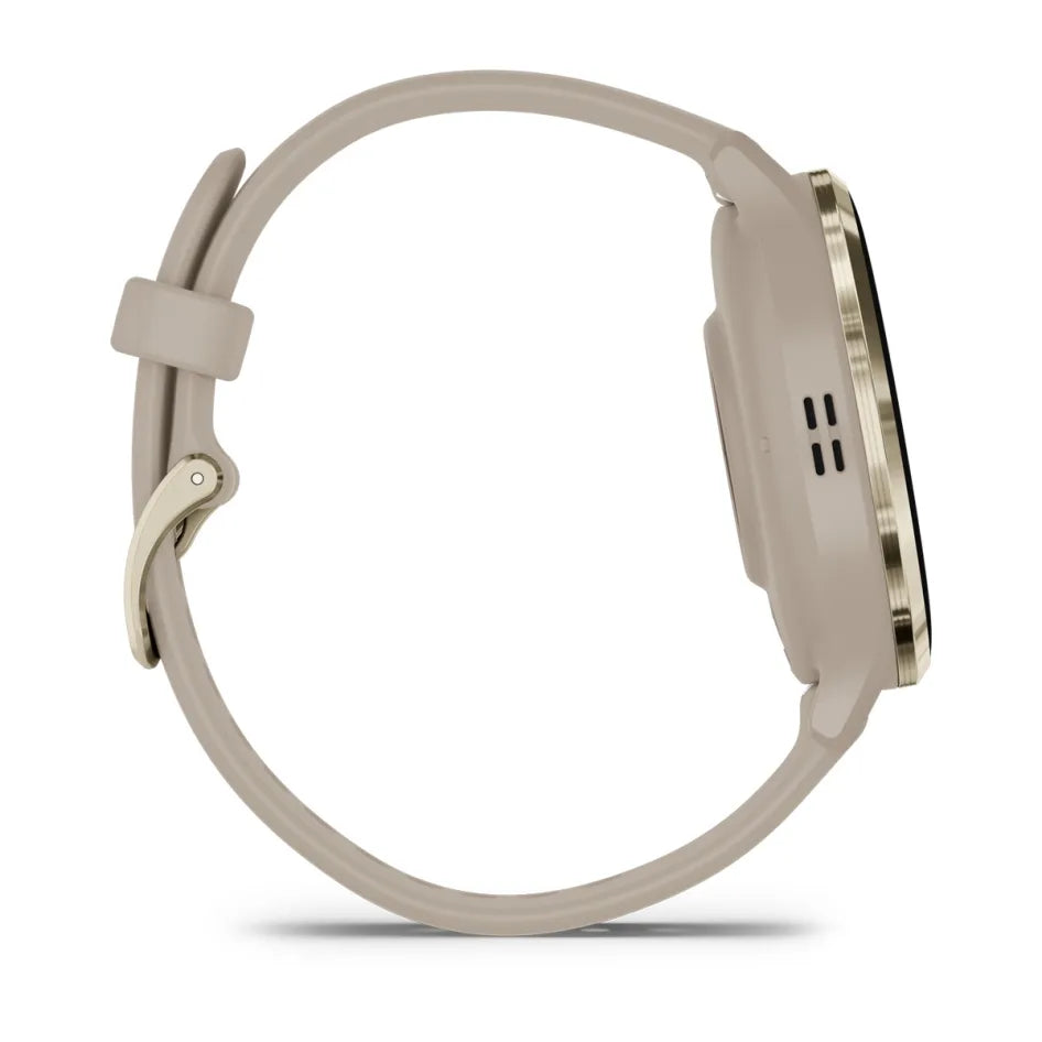 Montre connectée Garmin Venu 3S à lunette en acier inoxydable or pâle avec boîtier gris français et bracelet en silicone