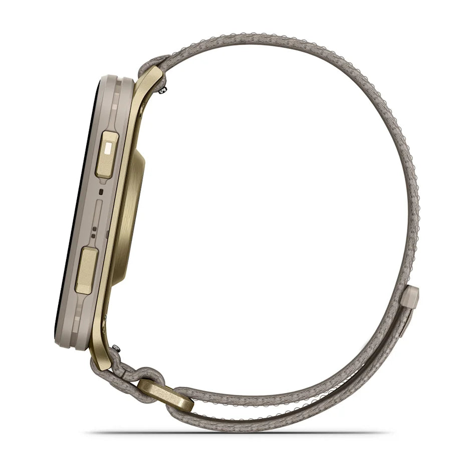 Garmin Venu X1 Soft Gold with Titanium Caseback and French Gray Nylon Band Smartwatch