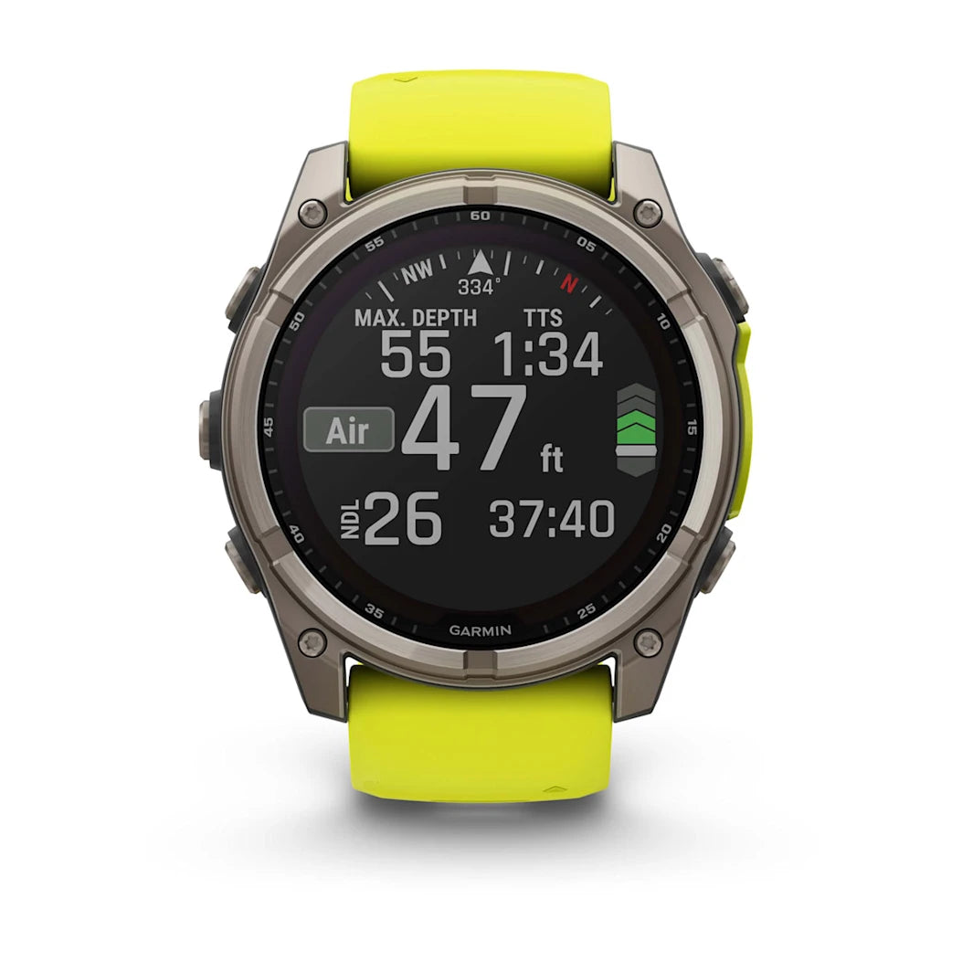 Garmin fēnix 8 – 51 mm Solar Sapphire Titanium with Amp Yellow / Graphite Silicone Band