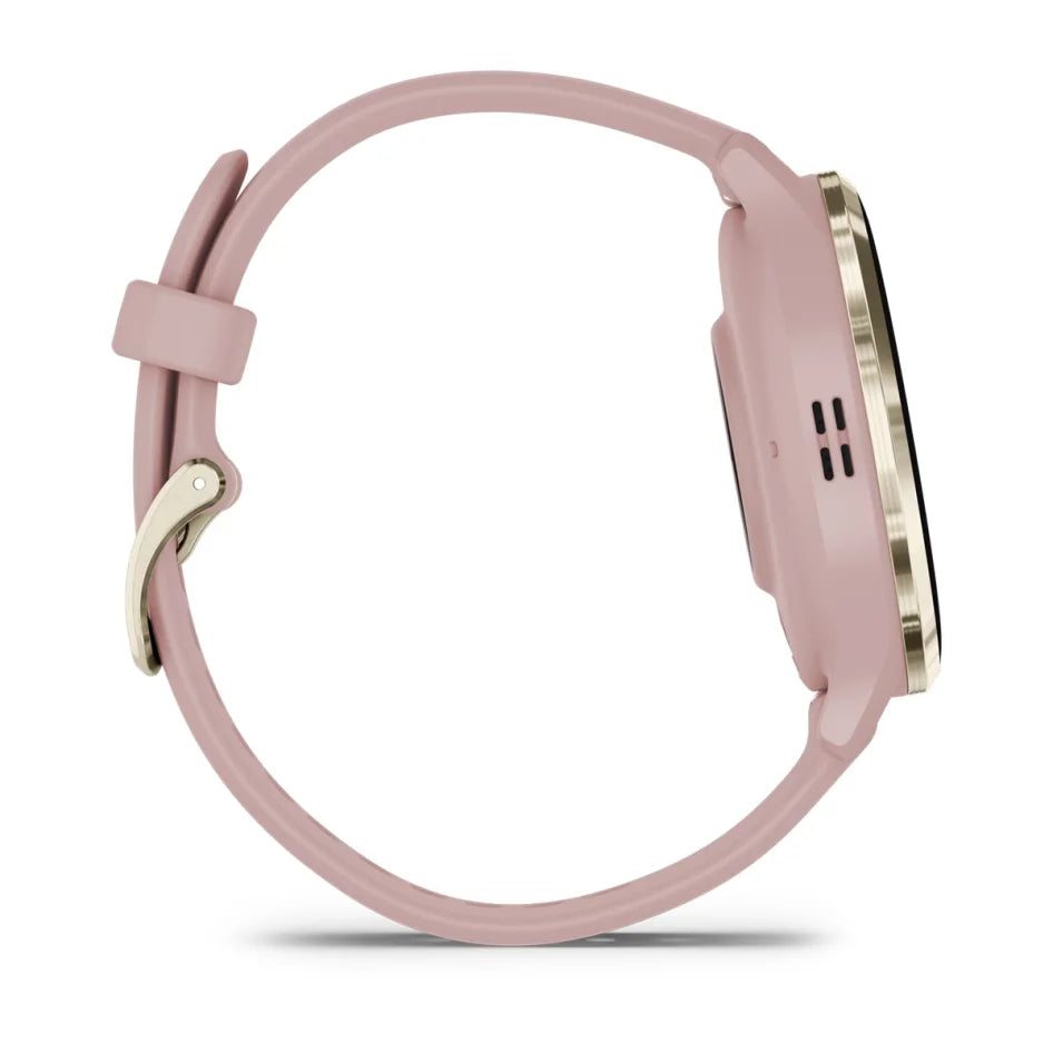 Montre connectée Garmin Venu 3S avec boîtier et bracelet en silicone Rose Poussière, et lunette en acier inoxydable Or doux