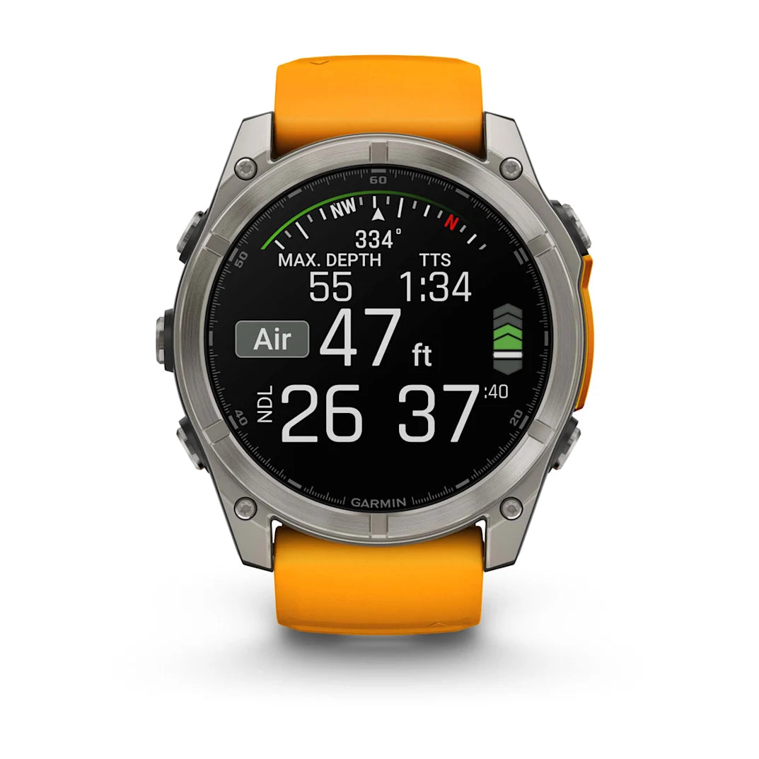 Garmin fēnix 8 – 51 mm AMOLED Sapphire Titanium with Spark Orange / Graphite Silicone Band