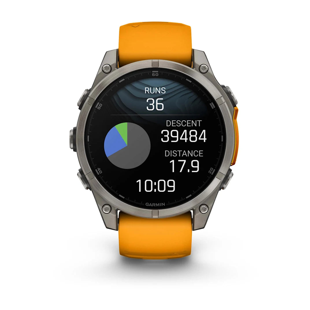Garmin fēnix 8 – 47 mm AMOLED Sapphire Titanium with Spark Orange / Graphite Silicone Band