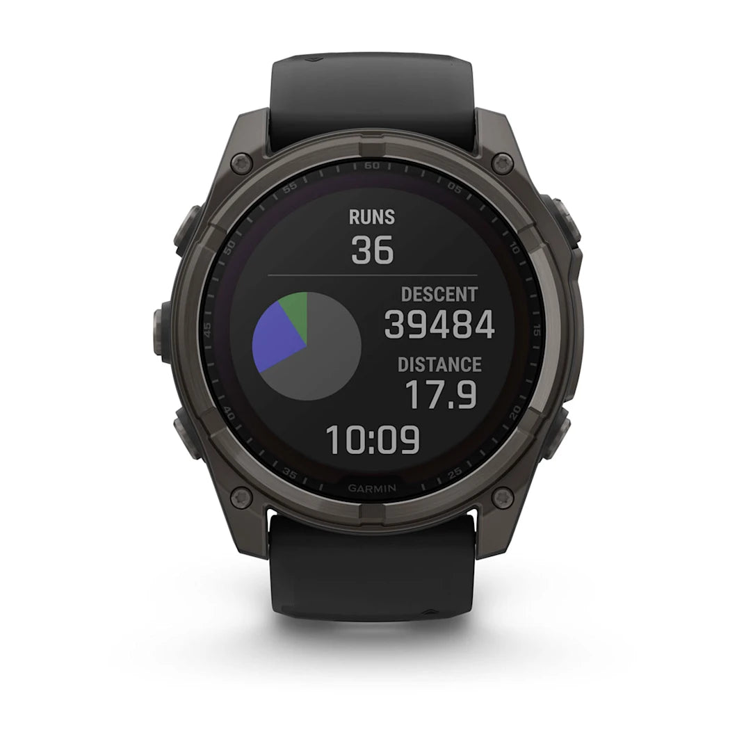 Garmin fēnix 8 – 51 mm Solar Sapphire Carbon Gray DLC Titanium with Black / Pebble Gray Silicone Band